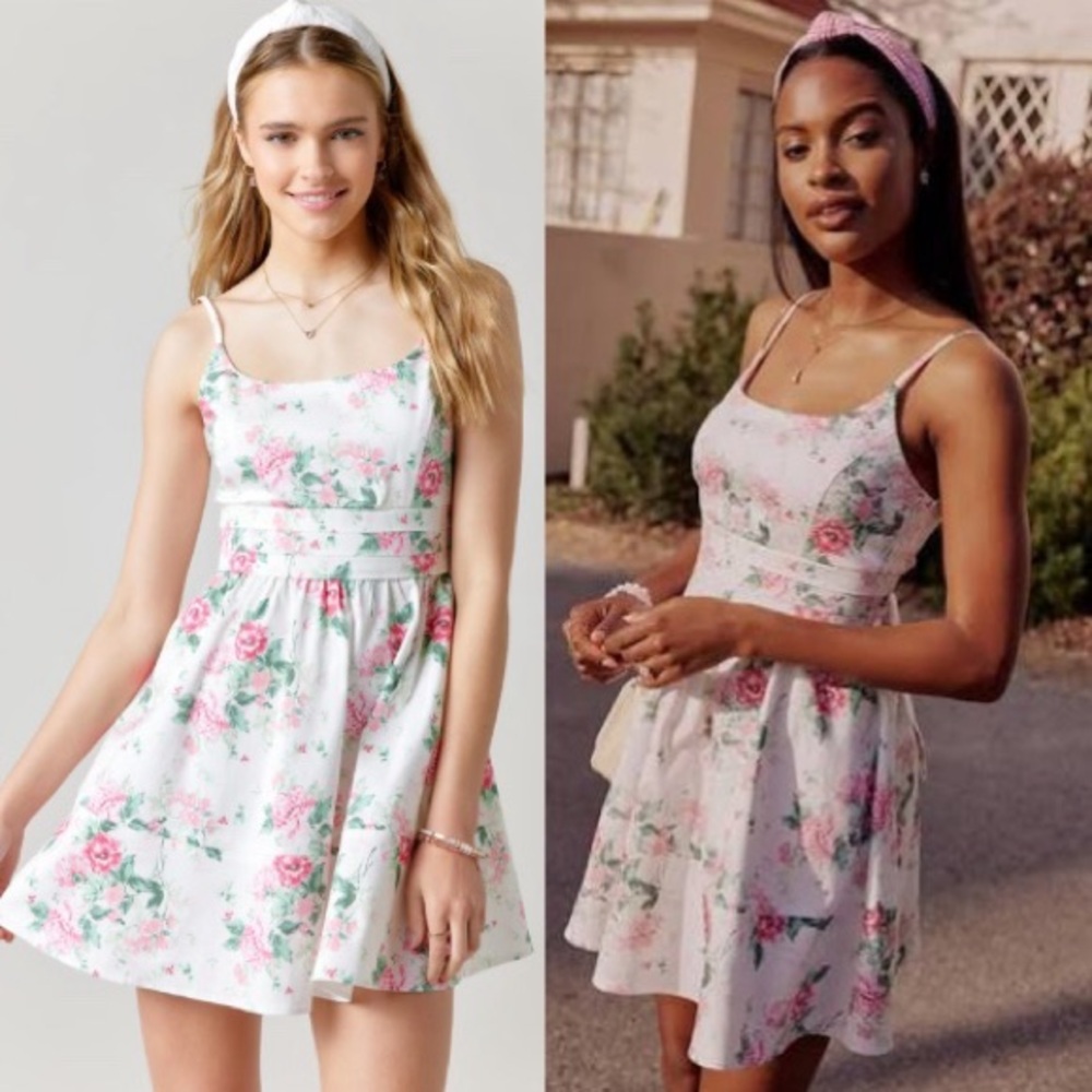 Francesca's Collections Mi Ami Diana Pink and White Floral Midi Dress - Picture 2 of 7